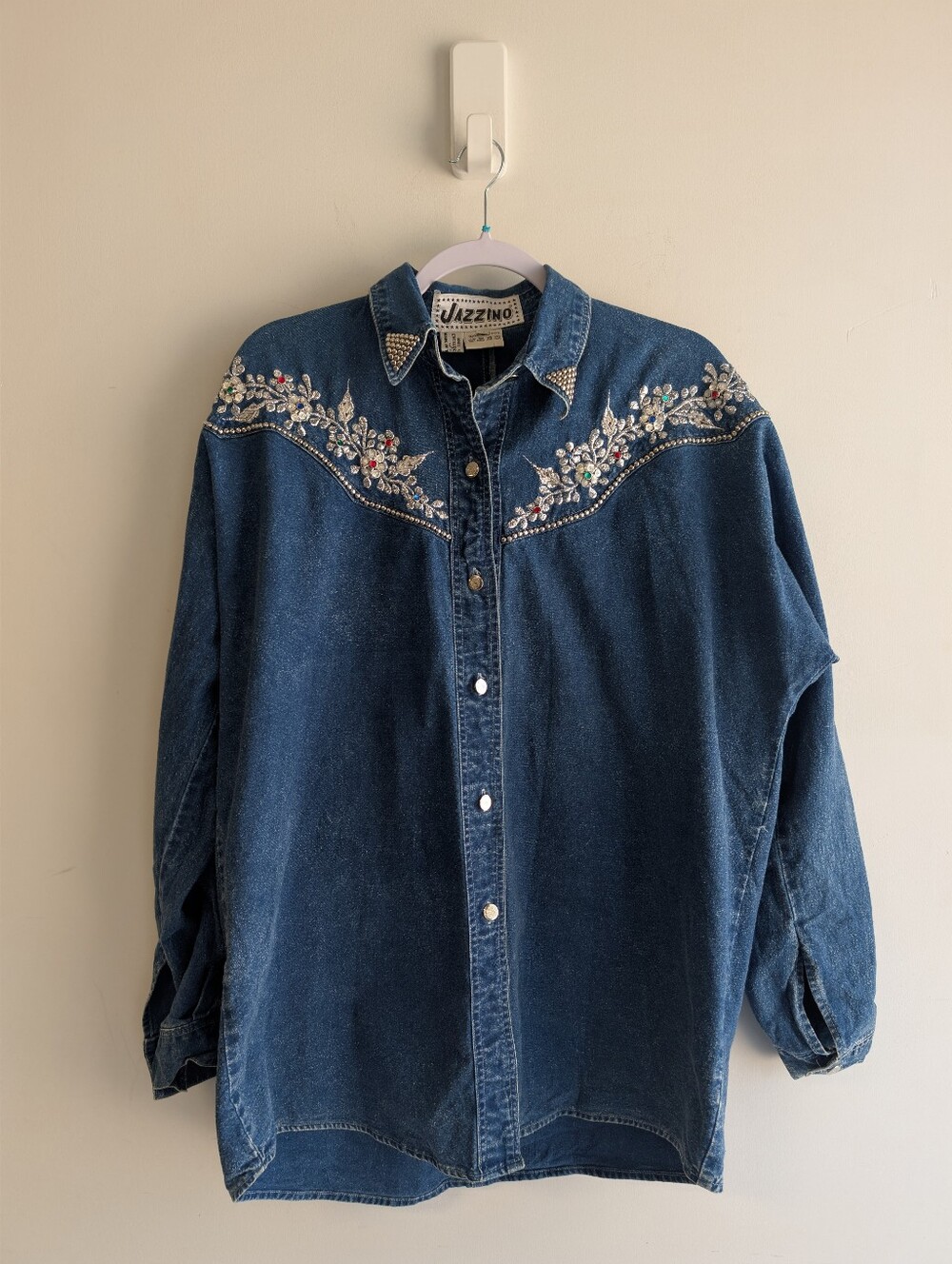 Vintage Embellished Denim Shirt - Blue